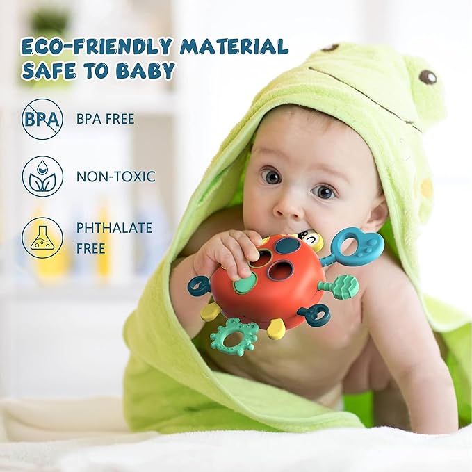 Kidology Baby Montessori Sensory Toys Silicone Pull String Crab Toy