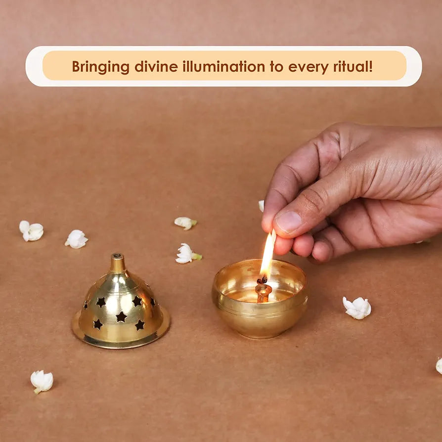 Shubhkart Nitya Kuber Goblet Brass Table Diya Brass Diya Oil Puja Lamp 105 gms