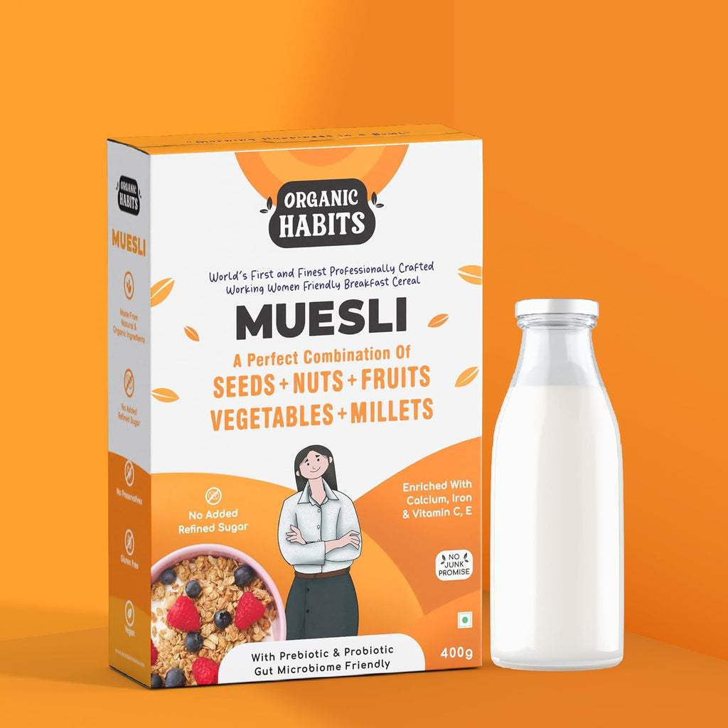 Organic Habits Muesli, Working Women Friendly Breakfast Cereal With Probiotics & Prebiotics - 400 Gms