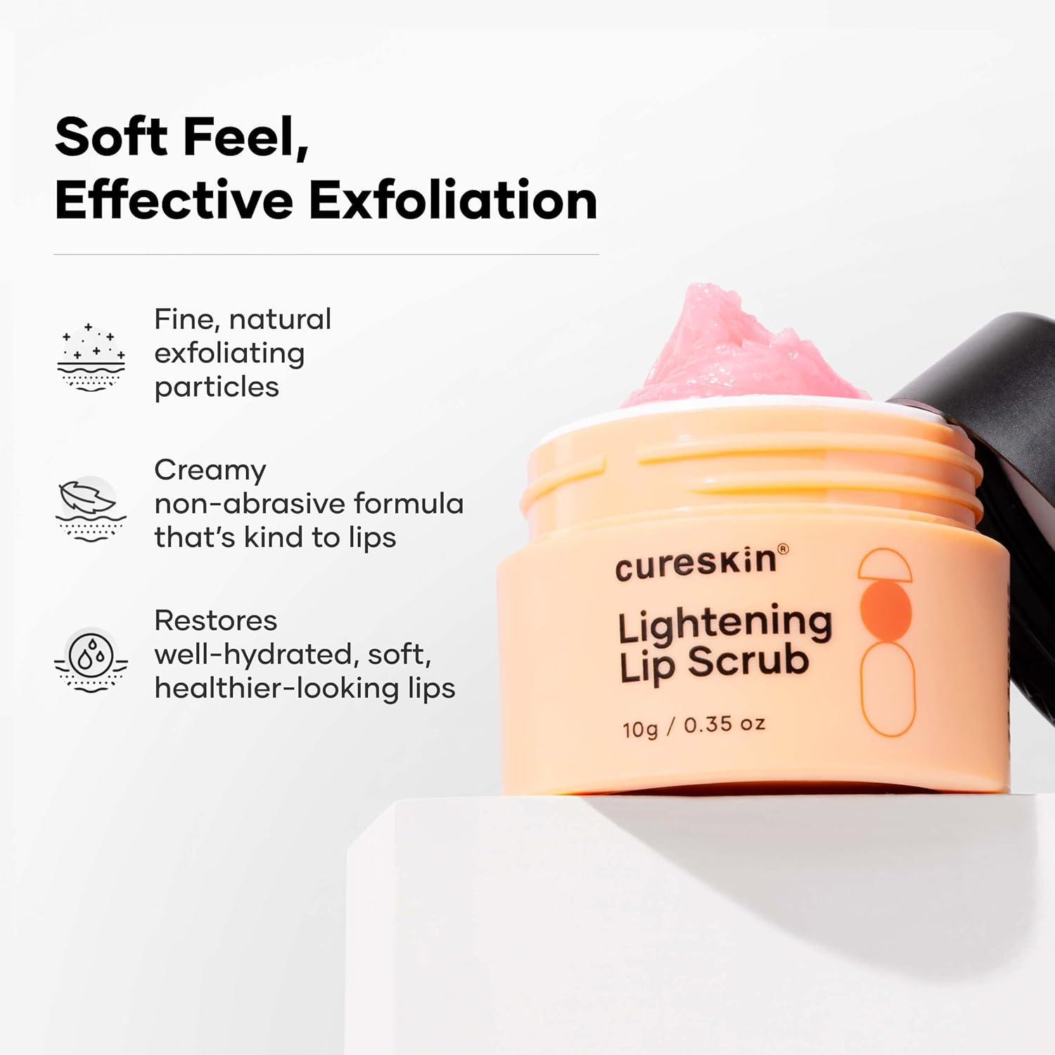 Cureskin Lightening Lip Scrub for Men and Women | Lip Scrub for Dark Lips to Lighten Pink with Hyaluronic Acid, Shea Butter and Walnut Shell Powder, 10 g (Pack of 1)