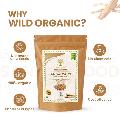 Wild Organic 100% Natural Sandalwood Powder for Face Pack Body Pack - 100 gms
