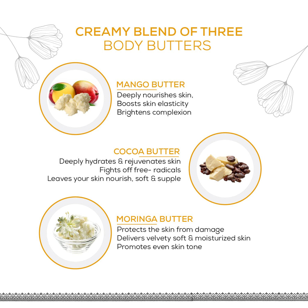 Ayouthveda Skin Richment Body Butter |Rich Blend of Cocoa Moringa & Mango Butter With Almond Oil |All Day Non Sticky Moisturizer for Daily Use For Both Men & Women(Pack of 1-200g)