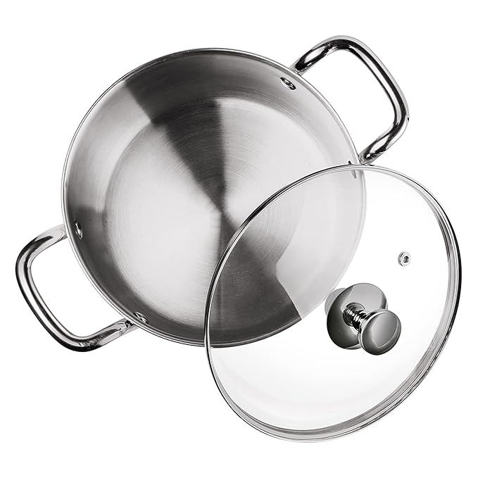 Milton Pro Cook Triply Stainless Steel Sandwich Bottom Casserole Handi/stock Pot/biryani Pot With Glass Lid 20 Cm, 3.3 Litre - 1340 gms