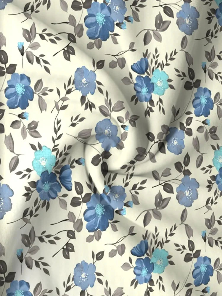 Trance Home Linen 180TC 100% Cotton 78"x60" Standard Queen Size Elastic Fitted Bedsheet Printed Queen Bed Size with 2 Pillow Covers Colour Blooms Blue