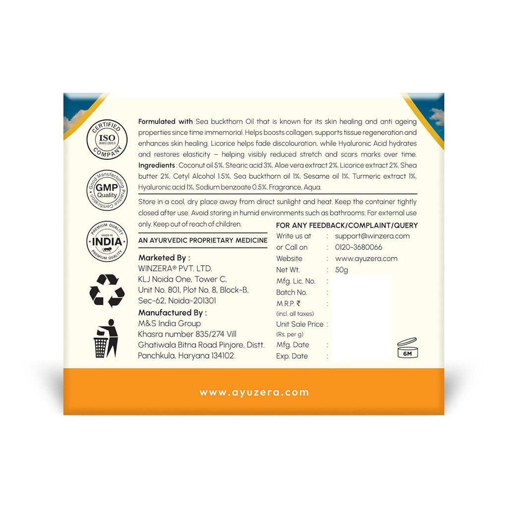 Wellwith Stretch & Scar Cream with Seabuckthorn Oil, Licorice & Hyaluronic Acid, 50g