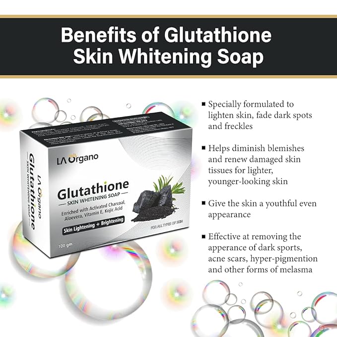 La Organo Glutathione Activated Charcoal Skin Whitening Soap for All Skin Type - 100 Gms