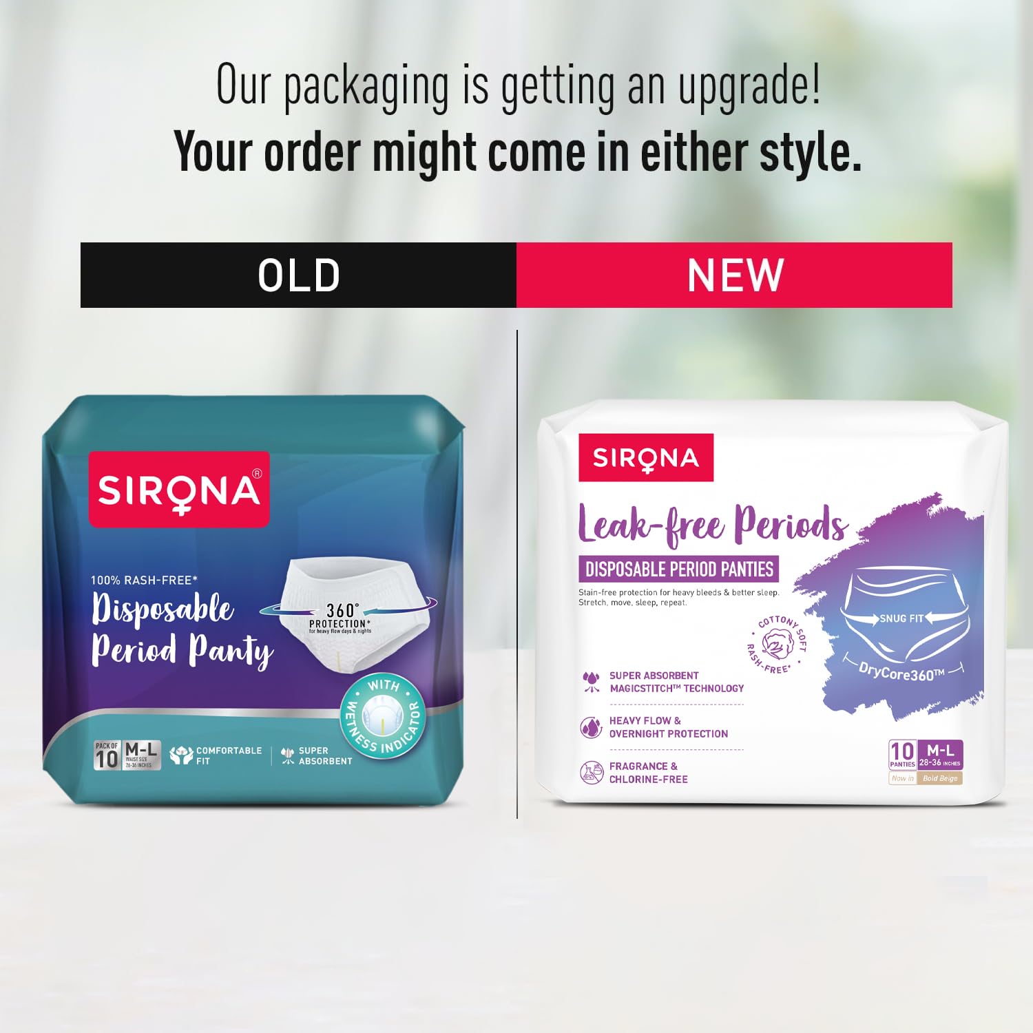 Sirona Disposable Period Panty for Girls & Women | M-L | Pack of 10 | 360Â° Coverage for Stress Free Periods | Leakage Protection for Heavy Flow | Rash Free | Super Absorbent with Comfortable Fit