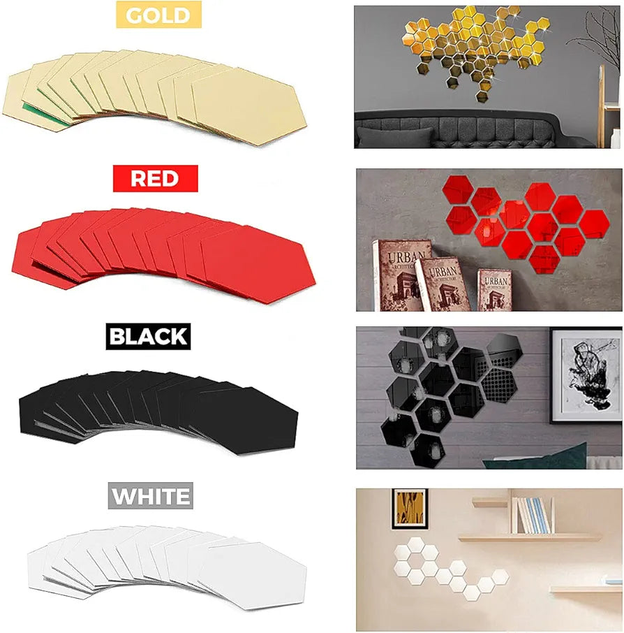 Bikri Kendra Hexagon 20 Red Stickers for Wall Acrylic Mirror Mirror Wall Decor Sticker