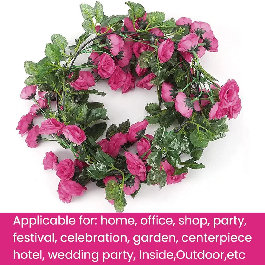Plastic Artificial Rose Flowers Vine Garland 1.8M Rose Red