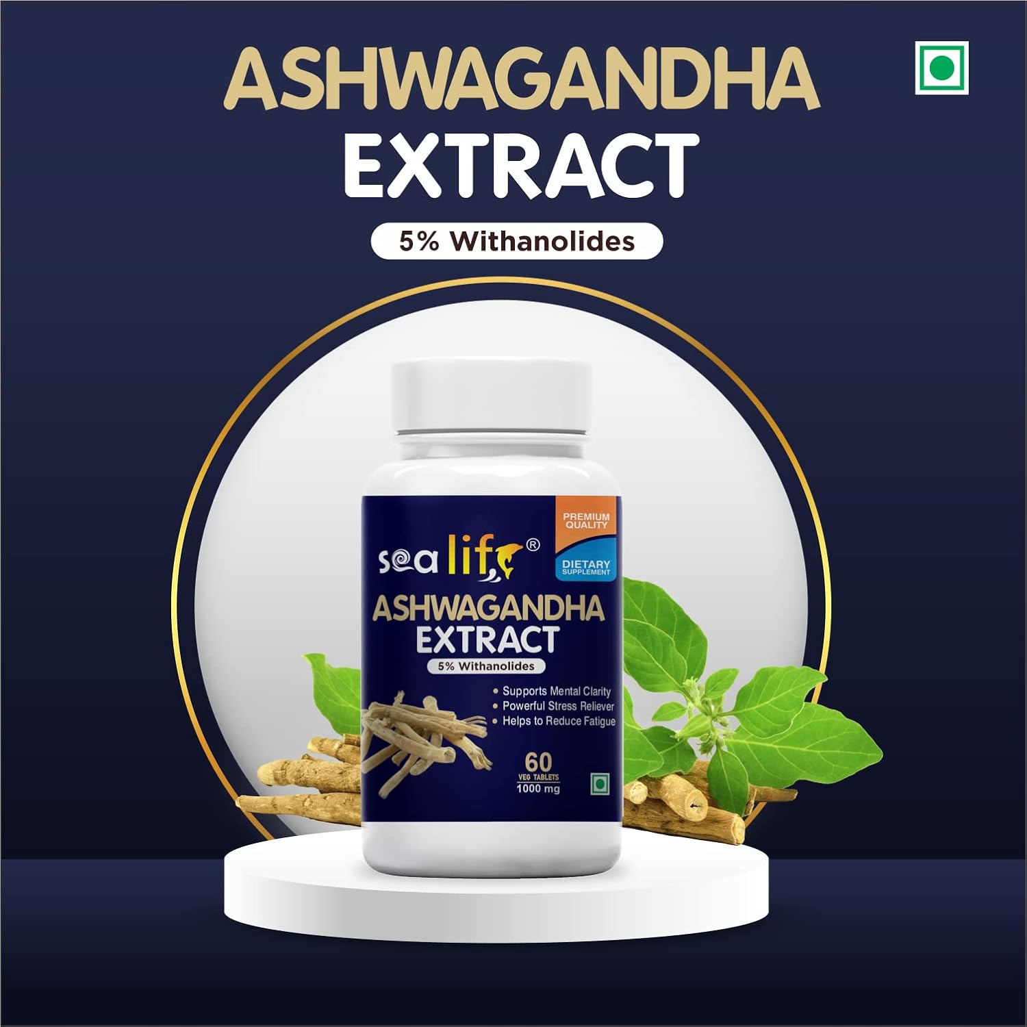 Sea Life Ashwagandha Extract (60 Tablets) 100% Natural Ashwagandha | Stress Relief | Help to Reduced fatigue | Immunity Booster