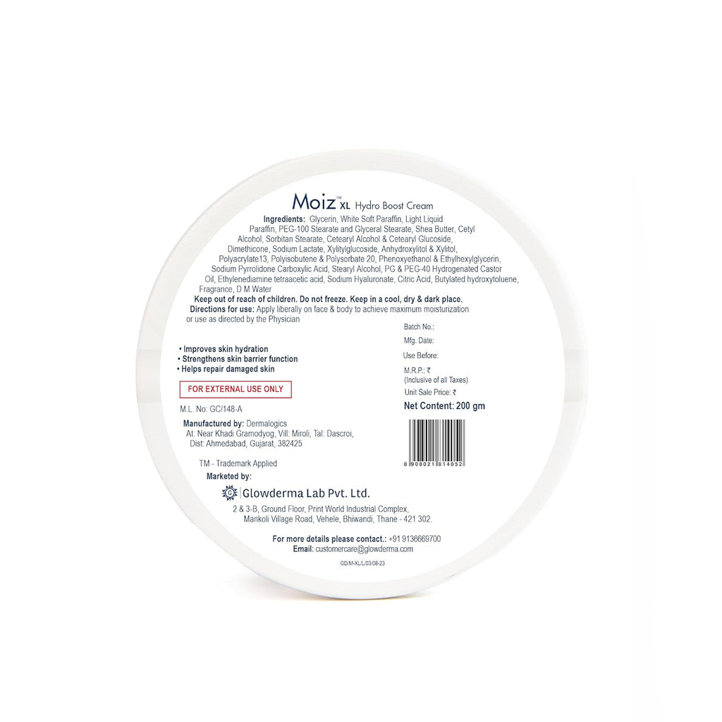 Moiz XL Hydro Boost Face & Body Cream | For Dry to Very Dry Skin | Formulated with 13 Moisturizers | Paraben Free & Cruelty-Free - 200gm