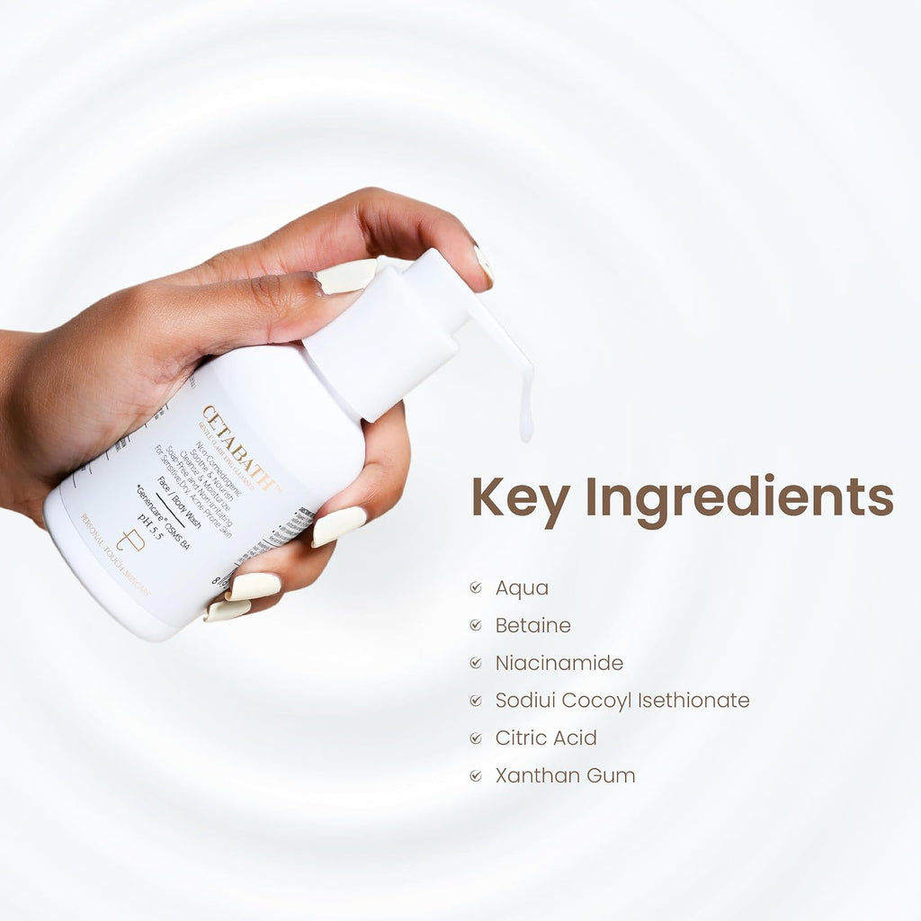 PERSONAL TOUCH SKINCARE Cetabath - Cleanser For Sensitive, Dry & Acne-Prone Skin with Glycerin, Betaine, Niacinamide & Sodiui Cocoyl Isethionate, 100ml