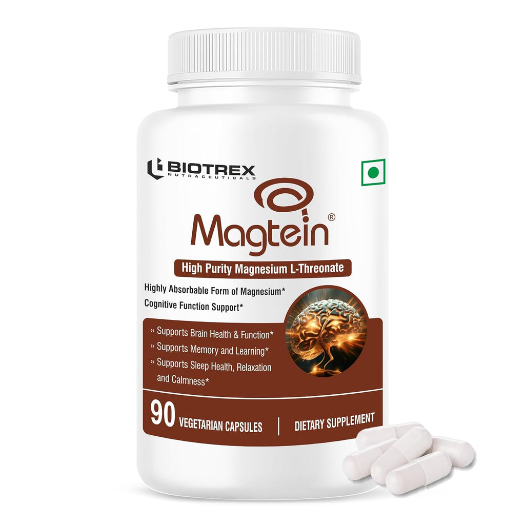 Biotrex Nutraceuticals Magtein Magnesium L Threonate Supplement â€“ Supports Cognitive Function, Memory & Sleep â€“ Magnesium L-Threonate for Brain Health â€“ 90 Veg Capsules â€“ Highly Bioavailable Formula