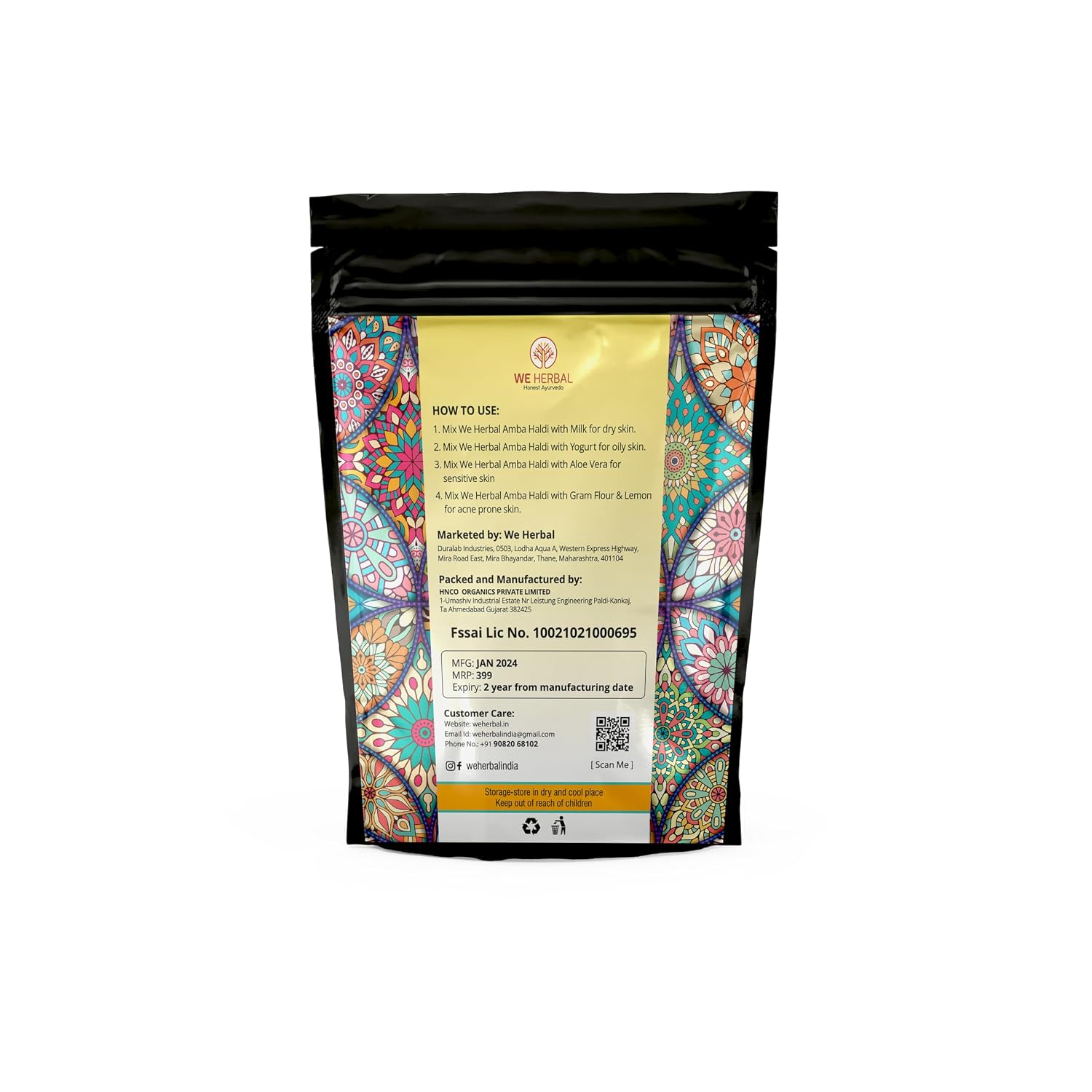 WE HERBAL Ambaâ€¯Haldi Powder for Skin | Pure Wild Turmeric | Fades Pigmentation & Gives Instant Glow | 100% Natural | 100â€¯g
