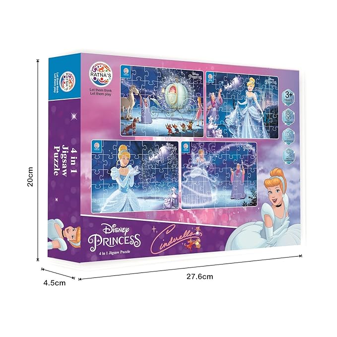 Ratna's 4 in 1 Disney Jigsaw Puzzle 140 Pieces for Kids | 4 Jigsaw Puzzles 35 Pieces Each | Cinderella