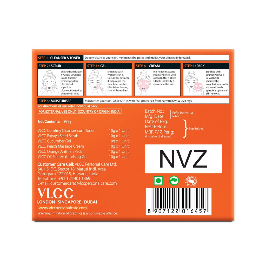 VLCC Anti Blemish Facial Kit - 60g | Brightening Facial Kit for Dry, Sensitive and Oily Skin Types | Fight Blemishes and Dullness | Protects and Nourishes Skin.