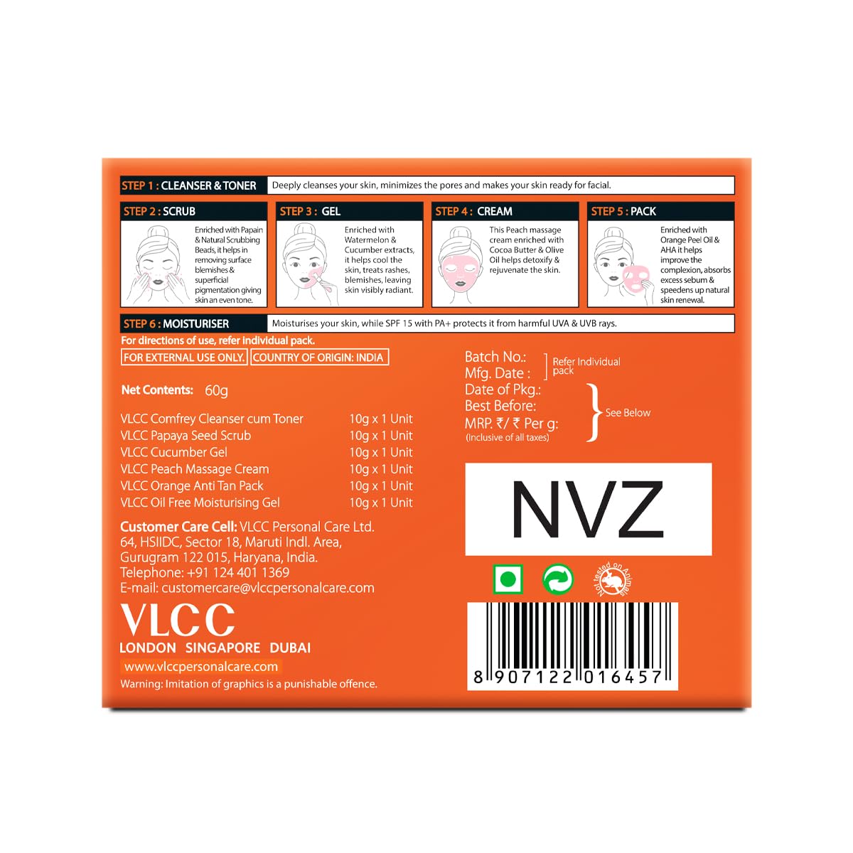 VLCC Anti Blemish Facial Kit - 60g | Brightening Facial Kit for Dry, Sensitive and Oily Skin Types | Fight Blemishes and Dullness | Protects and Nourishes Skin.