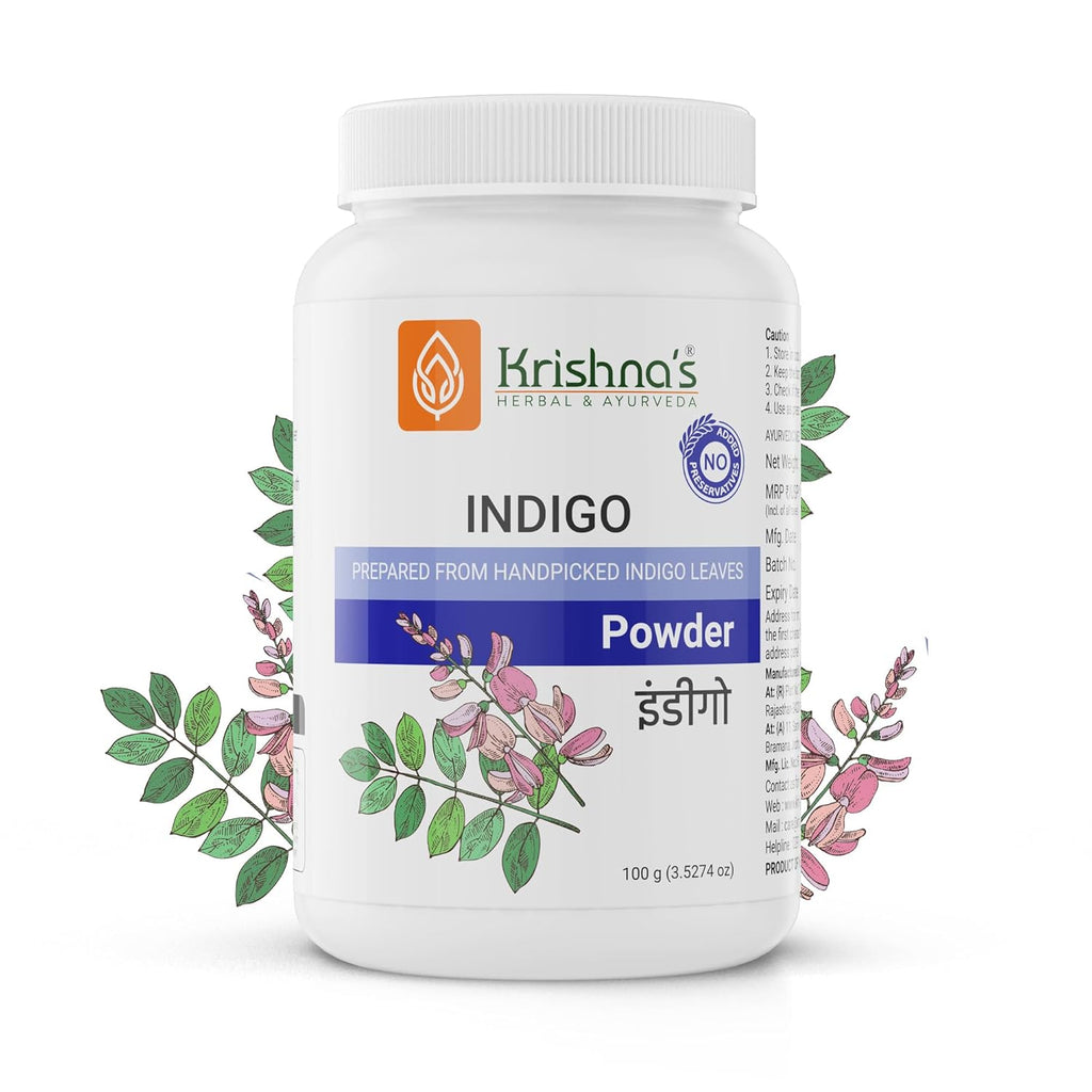 Krishna's Indigo Powder - 100 g | Preservative Free | Organic Powder for Natural Hair Coloring | Protects hair from Damages
