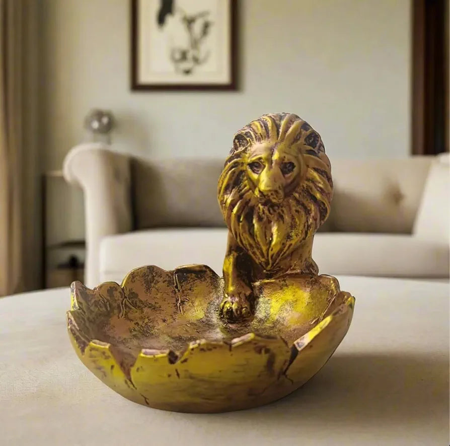 Alila Lion Babbar Sher Bowl Tray Statue Showpiece Idol for Gifting & Home Table Living Room Decor Decoration Golden