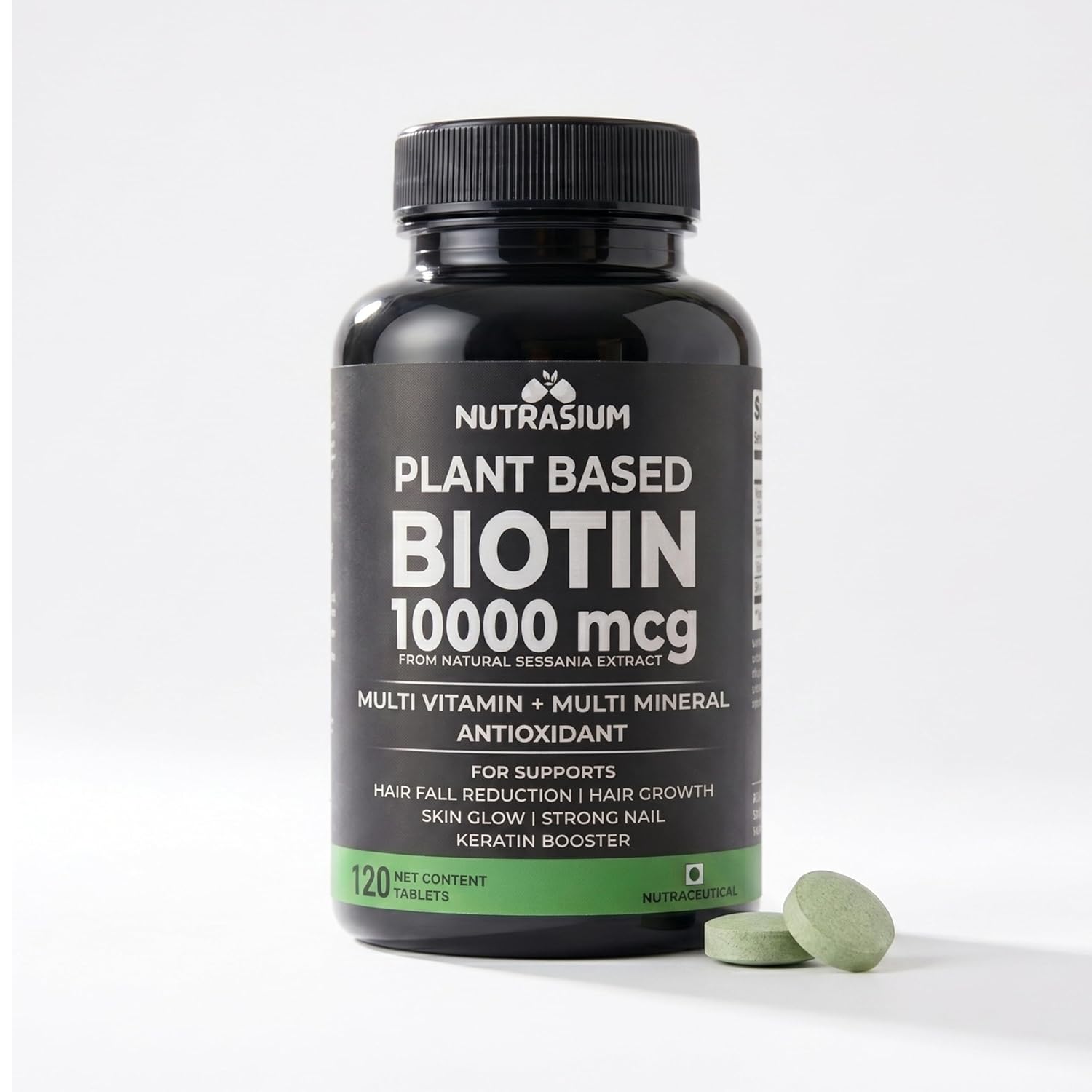 Nutrasium Biotin 10,000 mcg with multivitamin & Minerals | For supports Hair Growth | For Control Hair fall, Hair damge & Hair splitting | 120 tablets