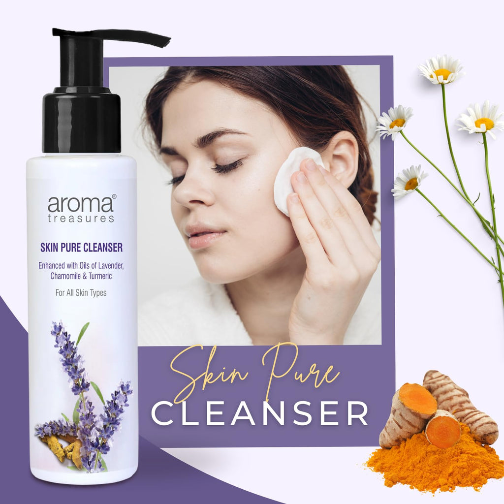 Aroma Treasrues Skin Pure Cleanser (100ml) – Deep Clean Makeup Remover for Pollution Defense | Lavender + Turmeric Enriched | Smooth, Fresh & Clean Skin | Paraben-Free Gentle Daily Cleanser