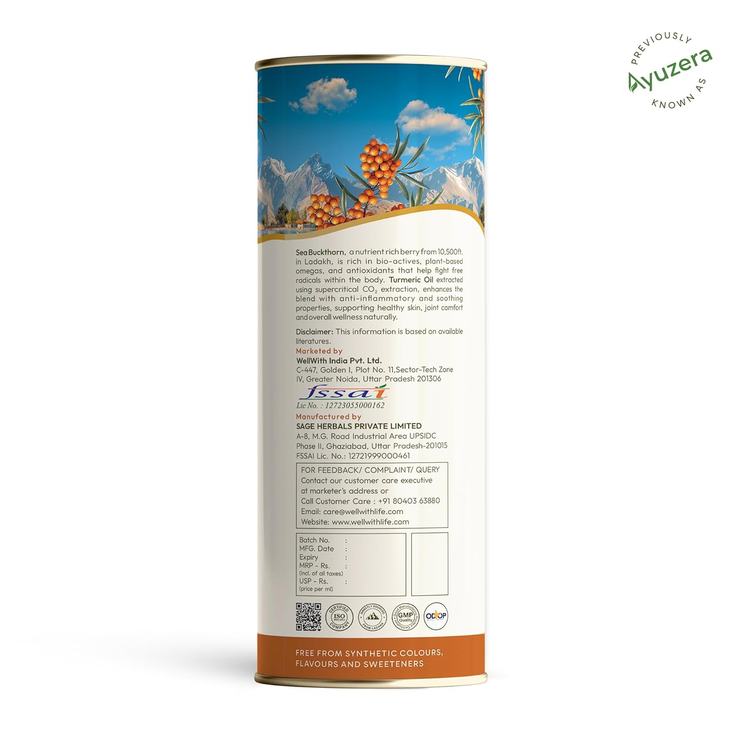 Ayuzera Sea buckthorn with Turmeric Curcumin Oil 300ml | Liquid Supplements | Makes Upto 50 Glass Juice