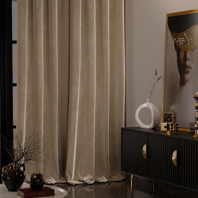 Stoa Paris Curtain for Home Single pc PatternedVelvet Curtain for Door Colour Ivory Elegance