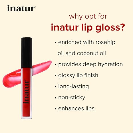 Inatur Glam Pink Lip Gloss Shiny Lips Suitable For All Tones - 2 ml