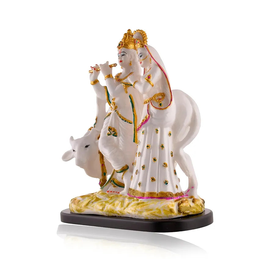 CraftVatika Radha Krishna Murti Idol Marble Dust Radhe Krishna with Cow Statue