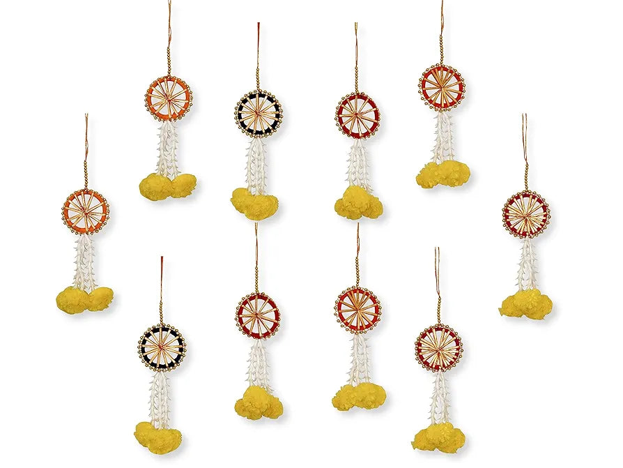 Artificial Flowers and Ring Decoration Pack of 10 - Multicolour Rings