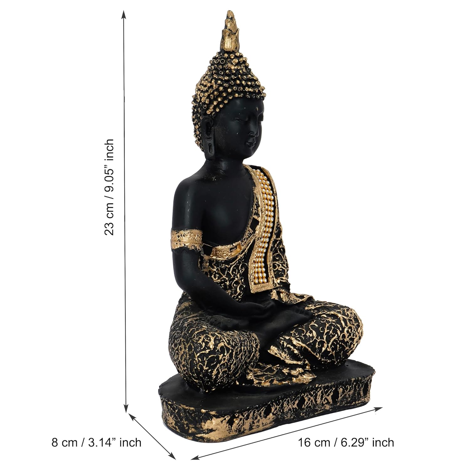 Ecraftindia Black Golden Resin Handcrafted Meditating Lord Buddha Idol for Home Decor