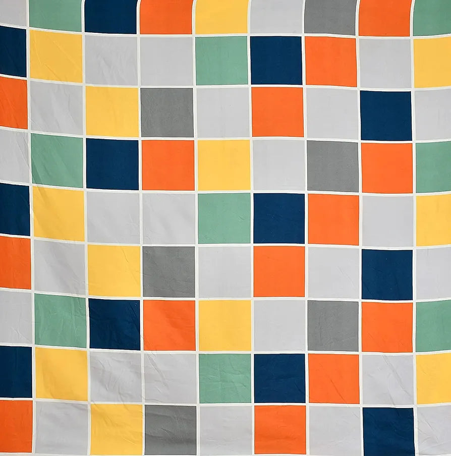 The Home Style Cotton Feel Glace Cotton Elastic Single Bed Bedsheet with 1 Pillow Cover Vibrant Checks