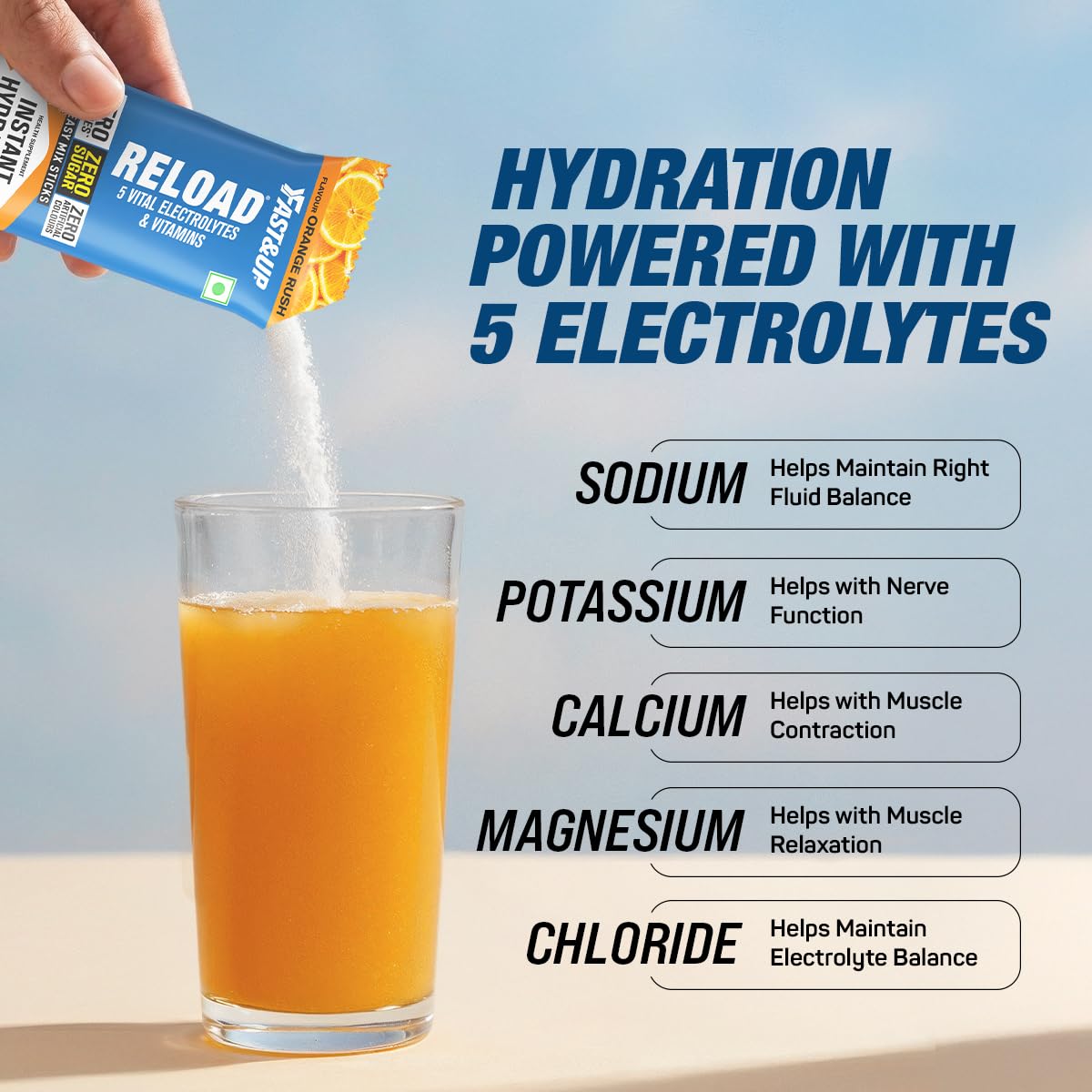Fast&Up Reload Electrolytes Powder Sachets | Zero Added Sugar Hydration Drink with 5 Essential Electrolytes Vitamin C & B12 | Summer Heat, Workout Recovery, Travel & Wellness | Assorted Pack of 20 Sachets
