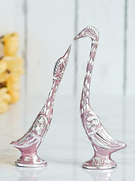 Ecraftindia 7 Inch Pink Kissing Swan Couple Handcrafted Decorative Figurine