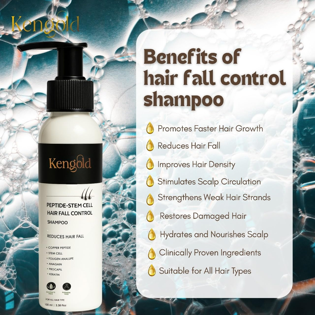 Kengold Natural Peptide- Stem Cell Hair Fall Control Shampoo - 100 ml