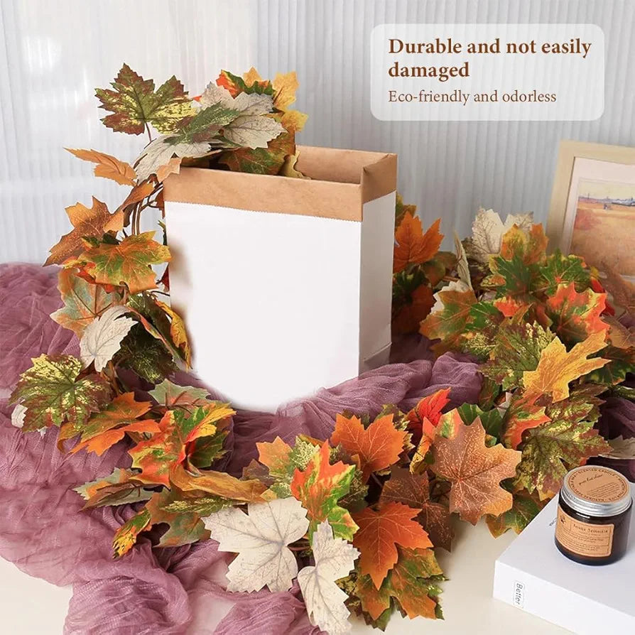 175CM/5.7FT Fall Leaves Garland Fall Garland for Mantel Artificial Maple Leaves Hanging Vine