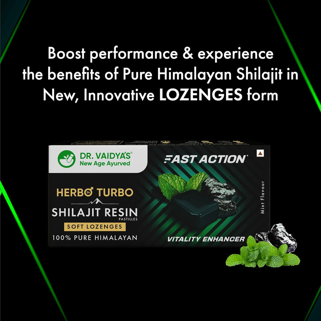 Dr. Vaidyaâ€™s Herbo24Turbo Shilajit Gummies Lozenges (Pastilles) | Helps Boost Performance | Helps Improve Strength, Stamina, and Energy Levels | Pure Himalayan Shilajit | No Added Sugar |30 Lozenges(Mint Flavour)(Pack of 1)