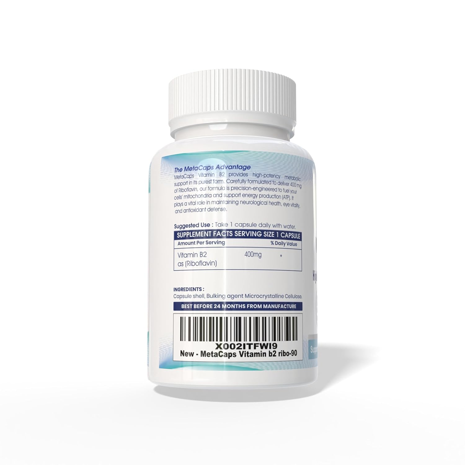 MetaCaps Vitamin B2 Riboflavin– 90 Veg Capsules | High-Potency Metabolic Spark for Energy & Mitochondrial Support | Promotes Neurological Health & Vision