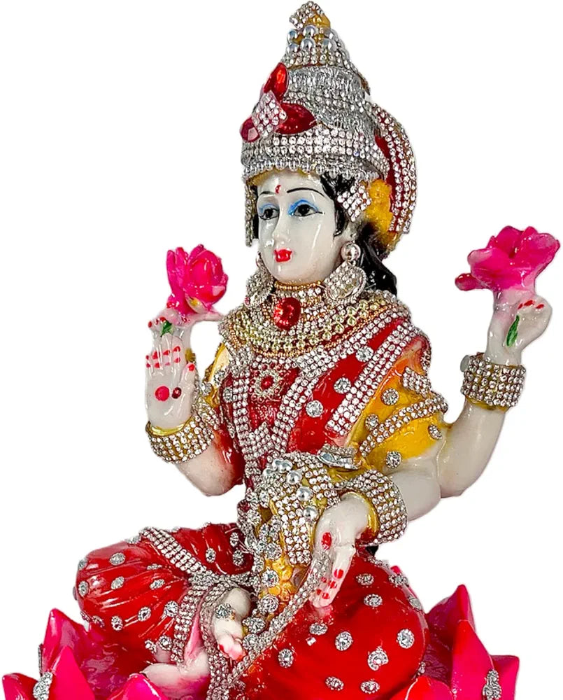 Alila Polyresin and Marble Lakshmi Ji Lotus With Ornaments Figurine Multicolour