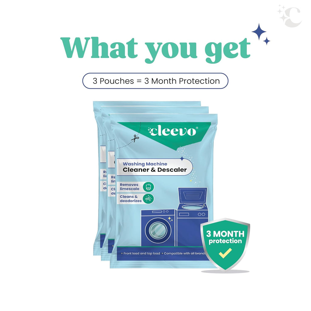 Cleevo Washing Machine Cleaner & Descaler Powder â€“ Pack of 3 | Removes Limescale, Odour & Residue | Non-Toxic, Phosphate-Free | Front & Top Load Safe