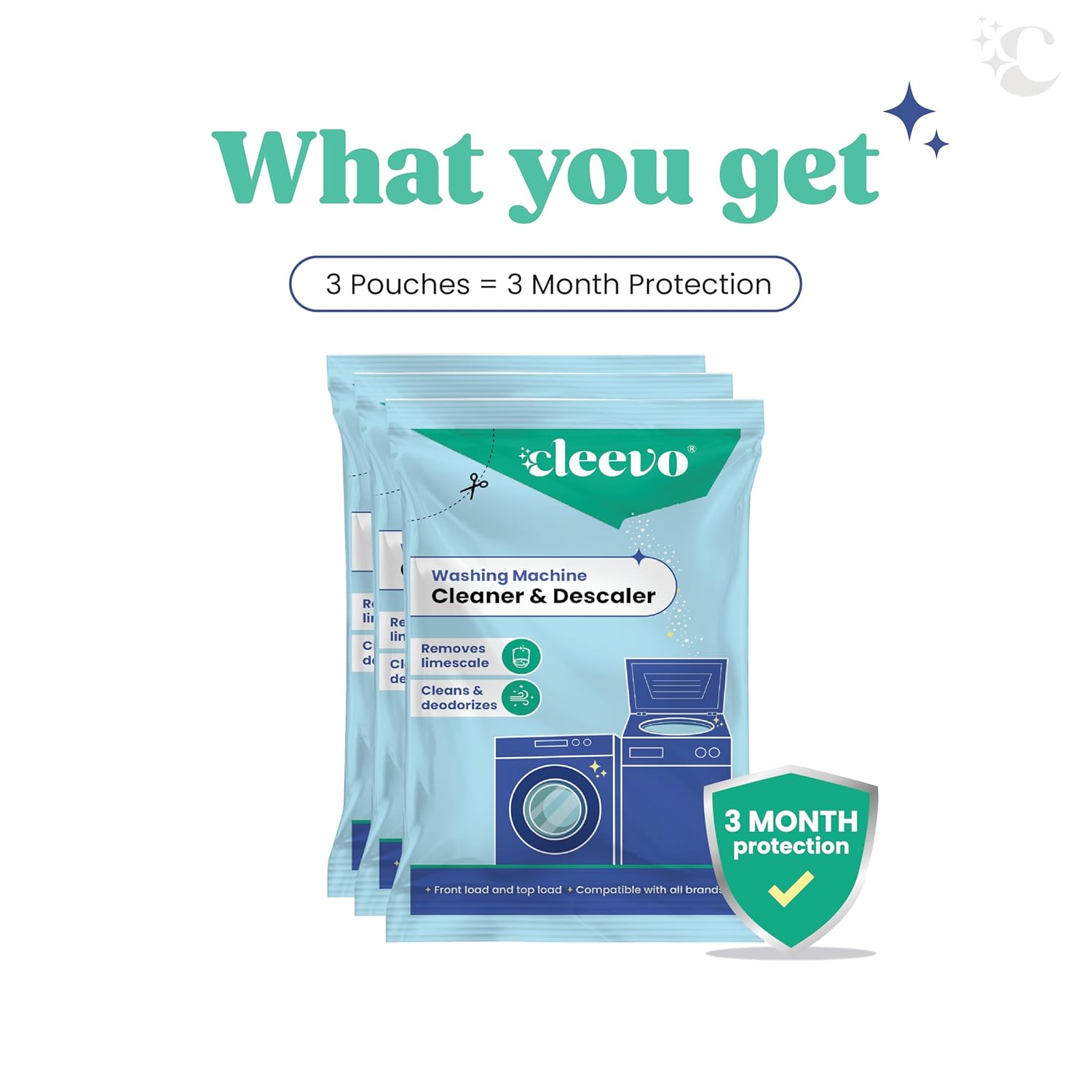 Cleevo Washing Machine Cleaner & Descaler Powder â€“ Pack of 3 | Removes Limescale, Odour & Residue | Non-Toxic, Phosphate-Free | Front & Top Load Safe