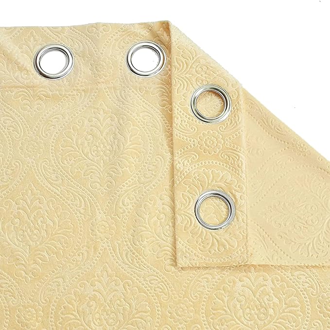 Loomlyfe Damas Heavy Soft Thick Premium Designer Room Darkening Blackout Window Curtain | 2 Pieces | 5 Feet | Cream