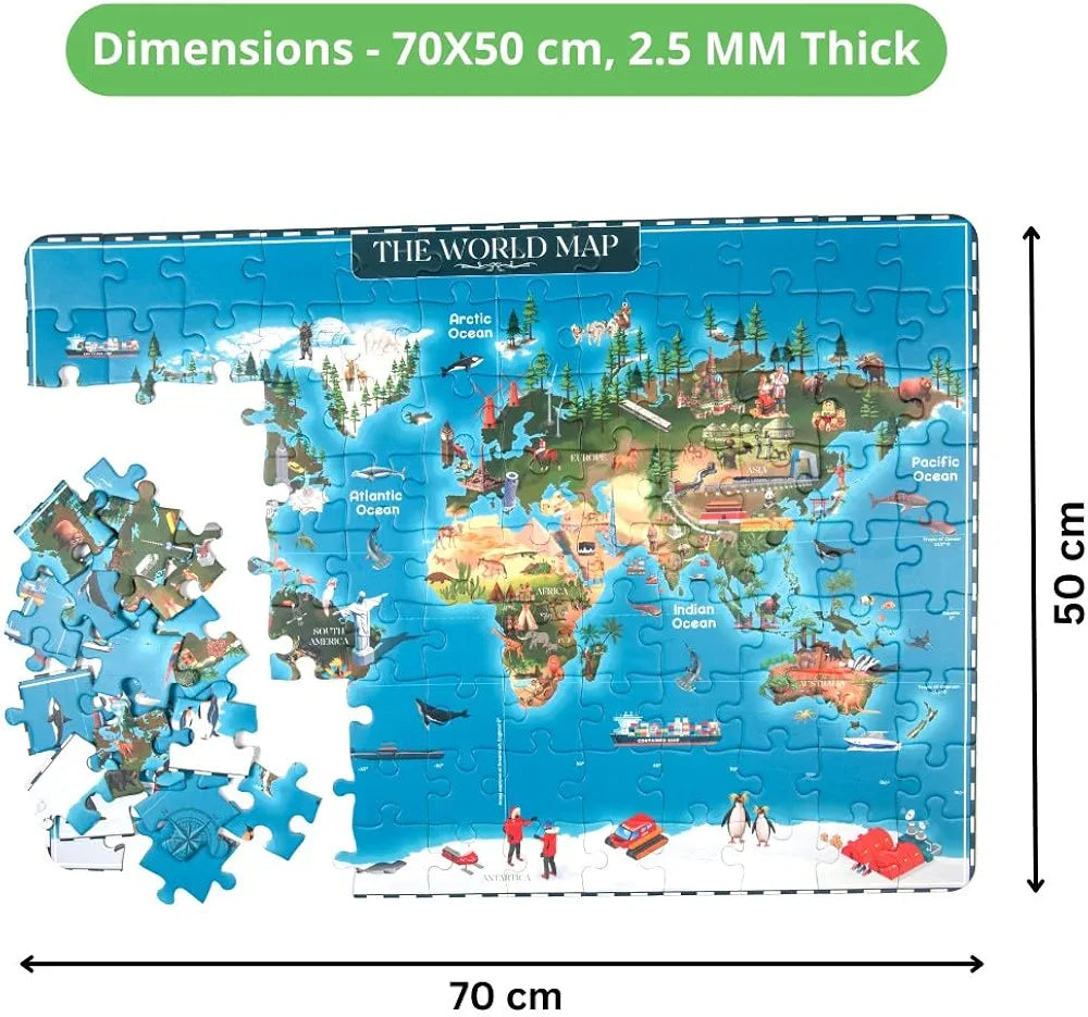 Nesta Toys Floor Puzzle & Game World Map Jigsaw Puzzle, Educational Toy Gifts for Boys & Girls Ages 6 to 14 Geography for Kids 108 pcs, 70 x 50 cm