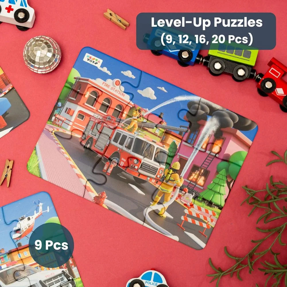 Nesta Toys Floor Puzzle & Game 4 in 1 Jigsaw Puzzle Emergency Vehicles Educational Toy Gifts for Boys & Girls Ages 2, 3, 4, 5, 6 Years Car Toys for Kids