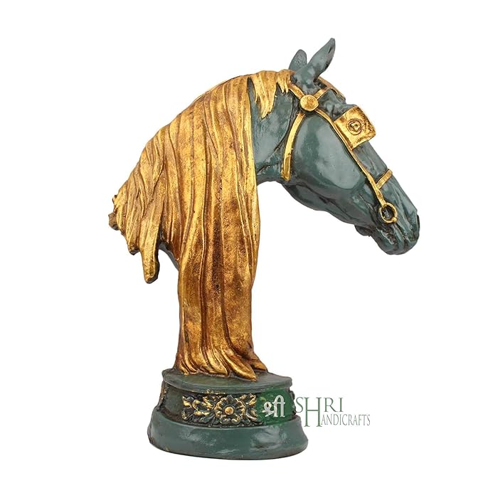 Indicast 12" Inch Handmade Horse Head Statue Stone Finish Animal Figurines Gifts Antique Design | Green