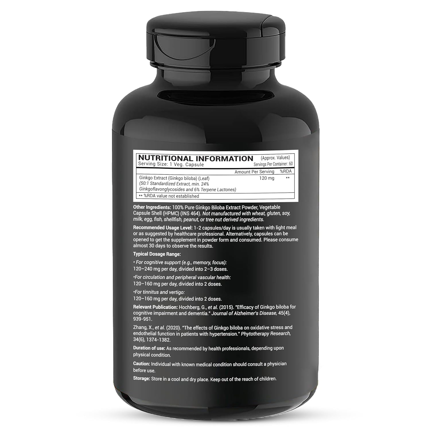 GREENDORSE Organic Ginkgo Biloba Pure Extract 120 mg | Standardized to 24% Flavone Glycosides & 6% Terpene Lactones | Cognitive Support, Circulation Booster & Antioxidant - 60 Veg Capsules