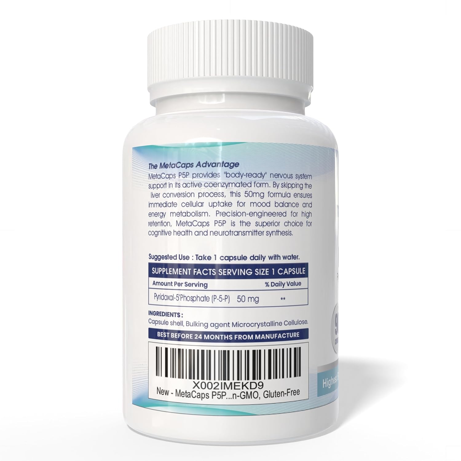 MetaCaps P5P Vitamin B6 â€“ 90 Vegan Capsules | Bio-Active Coenzymated Pyridoxal-5-Phosphate for Maximum Absorption | Supports Nerve Health, Mood Balance & Energy Metabolism | Non-GMO, Gluten-Free