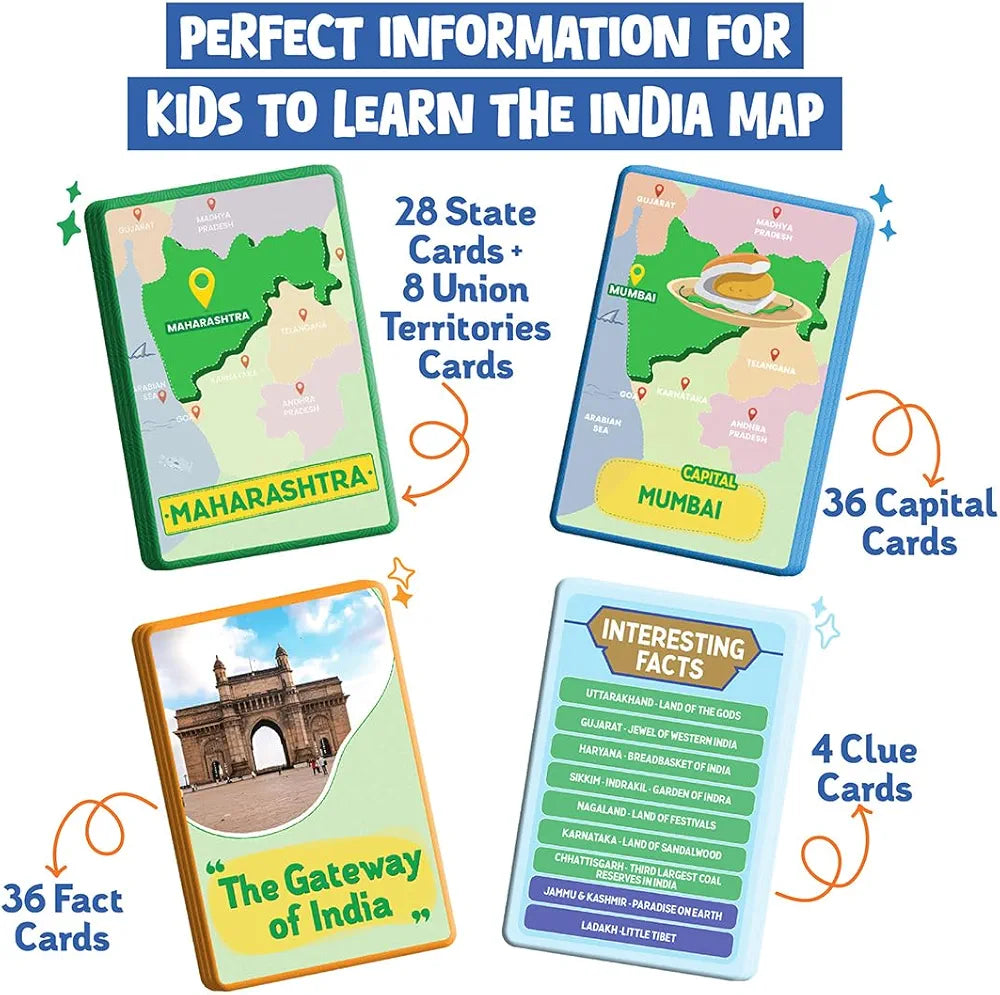 Funtad Roll N Seek India Map Educational Board Game & Puzzle Learn Indian Sate Capital and Interesting Facts State Shaped Puzzle for Boys & Girls Age 6-12 yrs