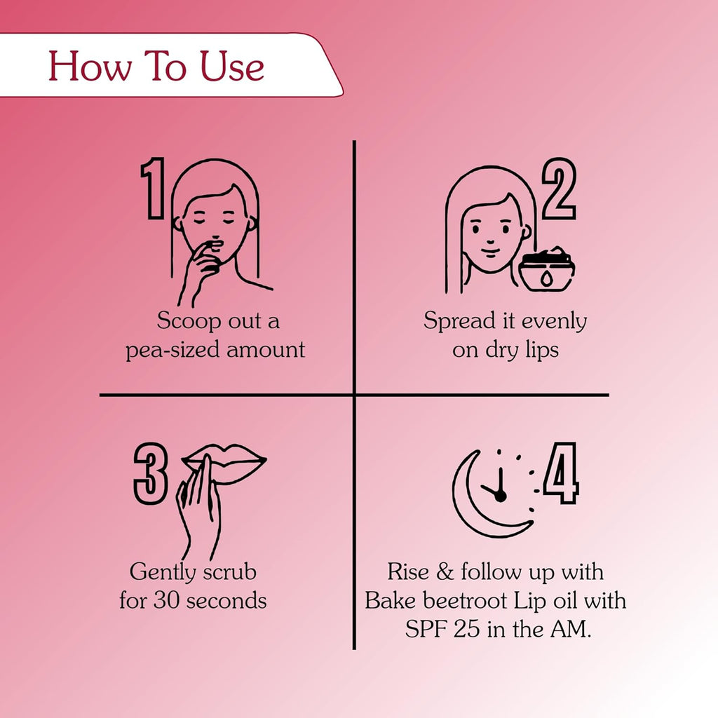 BAKE 2% Kojic Acid Beetroot Lip Scrub for Dark Pigmented Lips with Sugar Granules for Dry & Pink Lips, For Men & Women - 25g