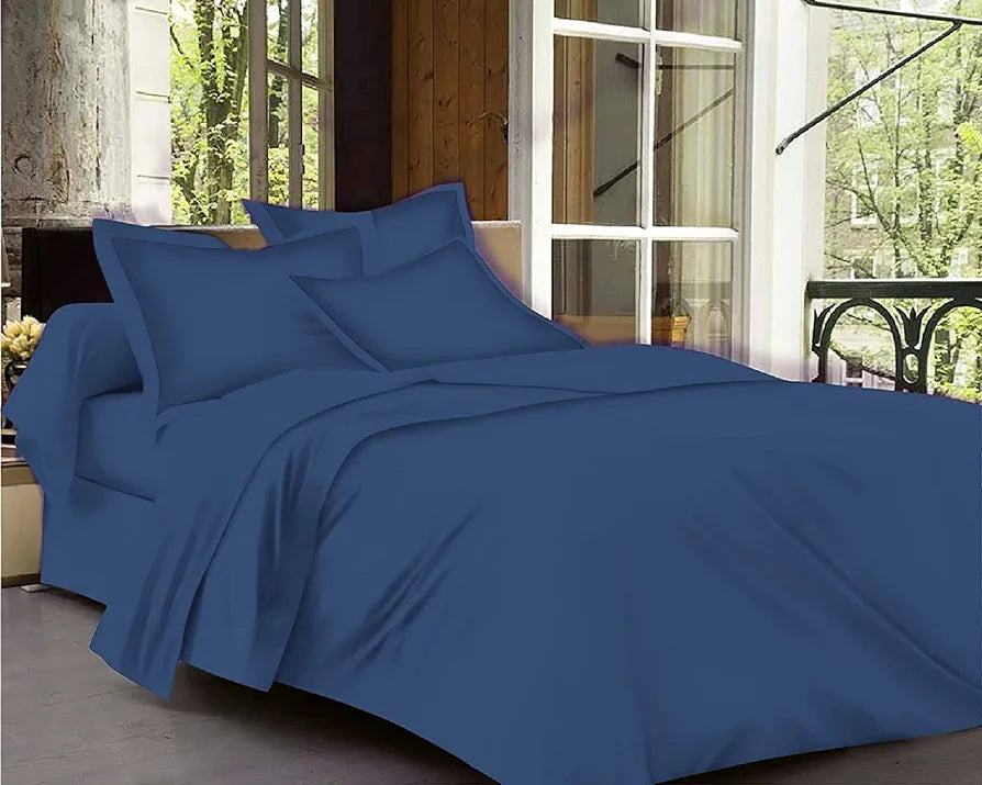 Trance Home Linen Zippered 100% Cotton 400 TC Plain Queen Size Duvet Cover Quilt Cover Blanket with 2 Pillow Covers Colour Mediterranean Blue